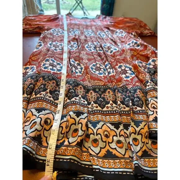 Anthropologie Tanvi Kedia Boho Mini Dress Size S Red-Orange Gradient Floral - Picture 4 of 8